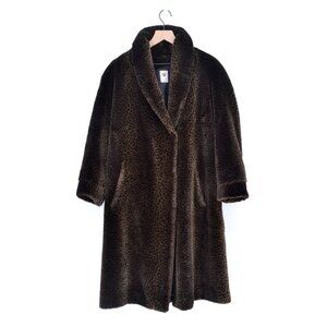 La Maison De La Fausse Fourrure Danielle Leopard Faux Fur Long Coat Brown Size M
